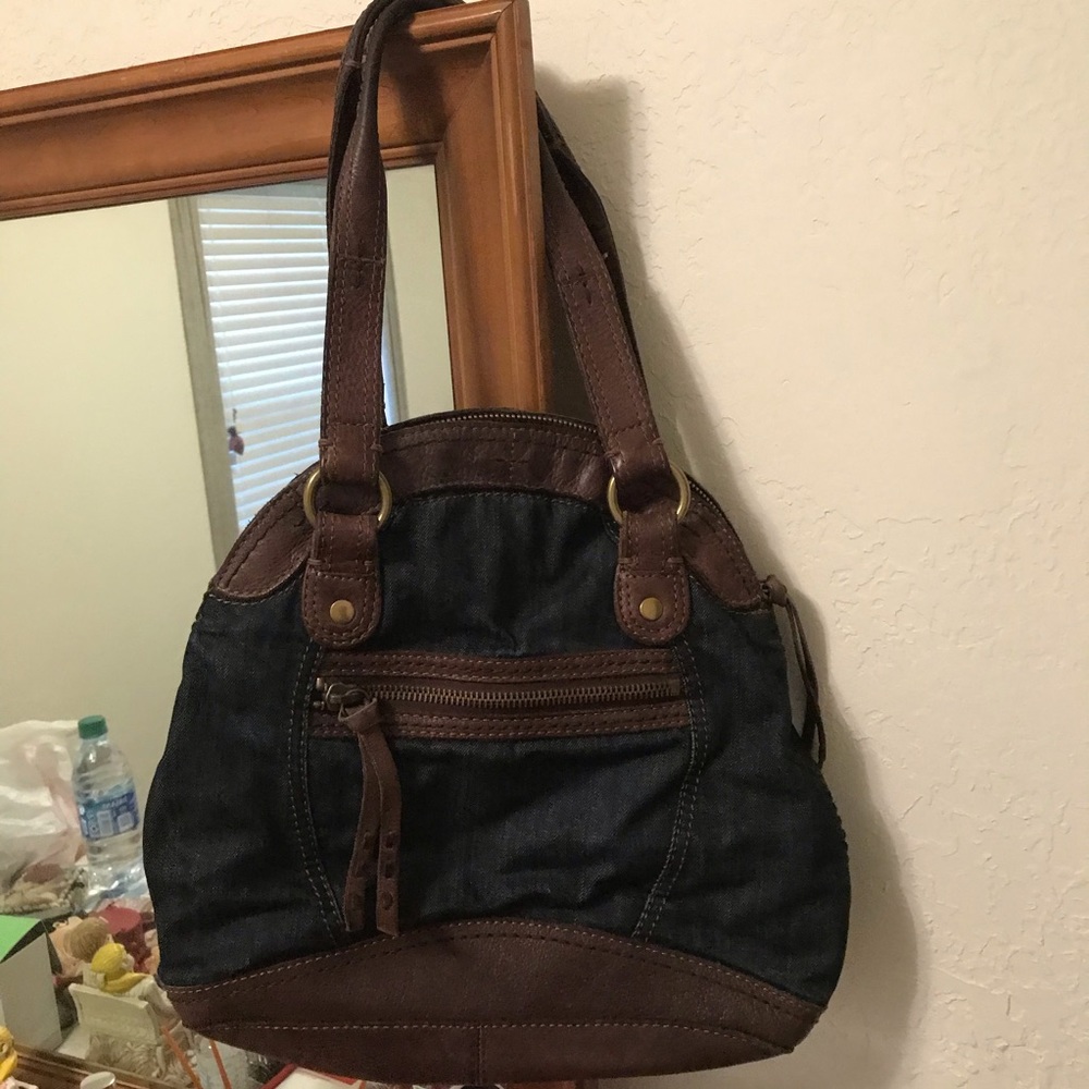 *SOLD*Lucky Brand Denim Shoulder Bag Leather Trim